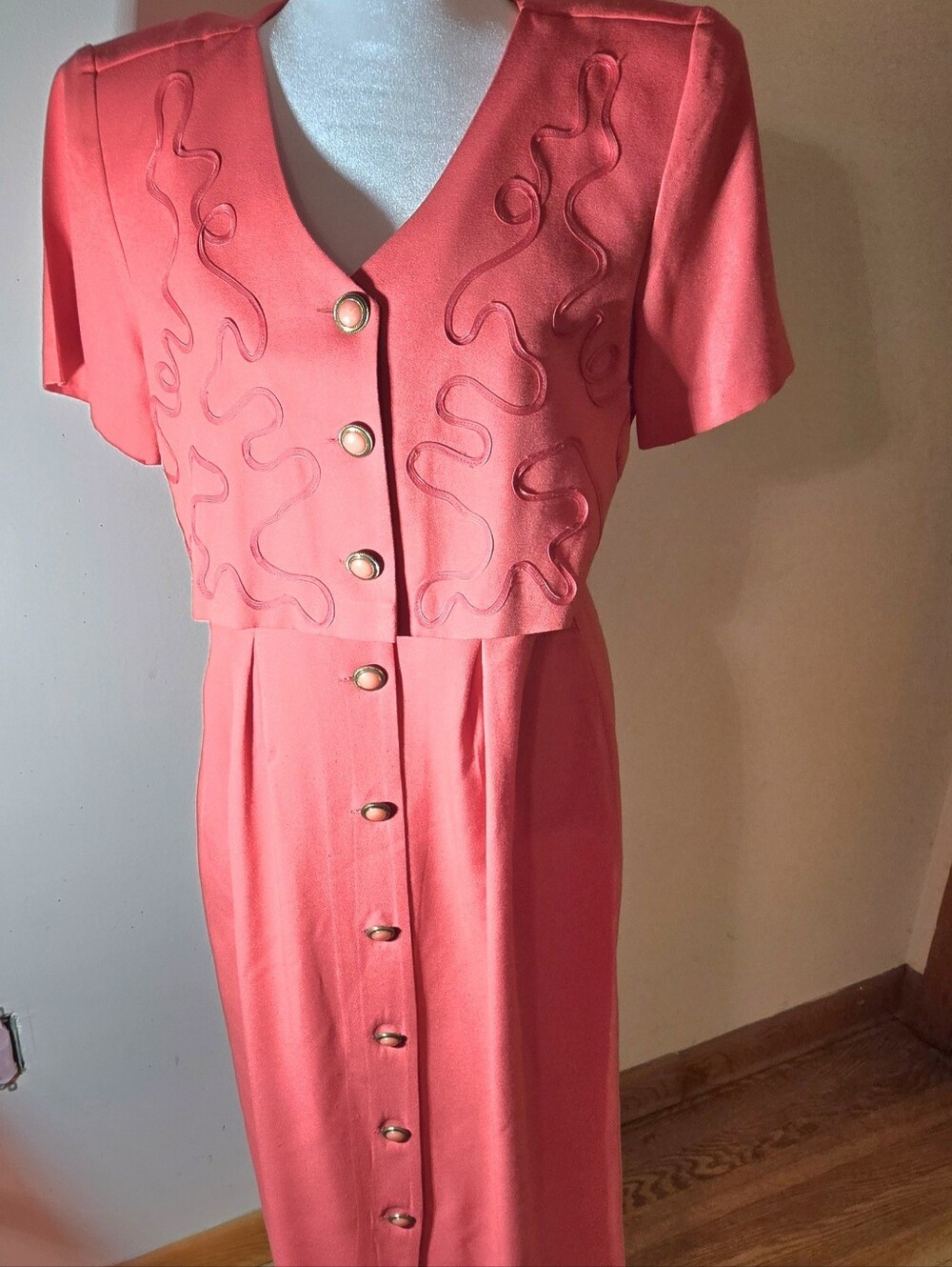 Vintage 90s G.R. Bentley Faux Two-Piece Midi Dress Coral Pink Size 8